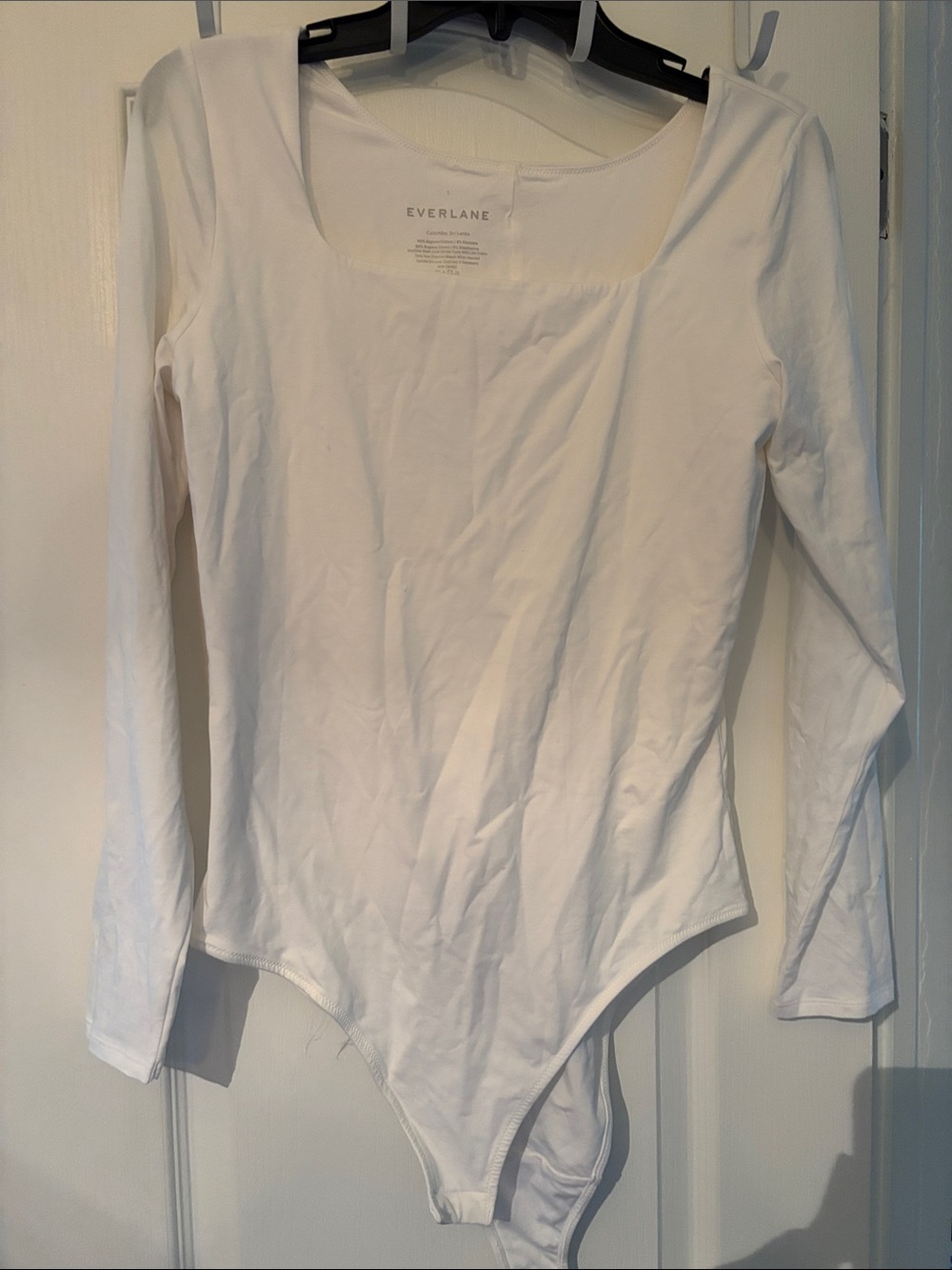 Everlane White Supima Cotton long sleeve bodysuit- square neckline